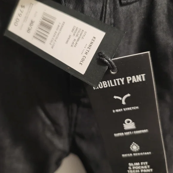 NWT Kenneth Cole Slim Fit 5-Pocket Tech Pant Black Mens 30x30 - Picture 3 of 3